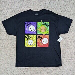 Teletubbies T-Shirt Tinky-Winky Dipsy Laa-Laa Po Mens 2XL Black Graphic Tee NWT